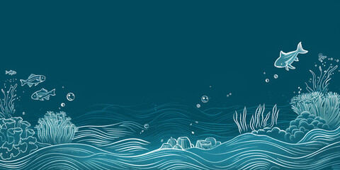 Fototapeta na wymiar Artistic line-drawing of marine life highlighting earth day