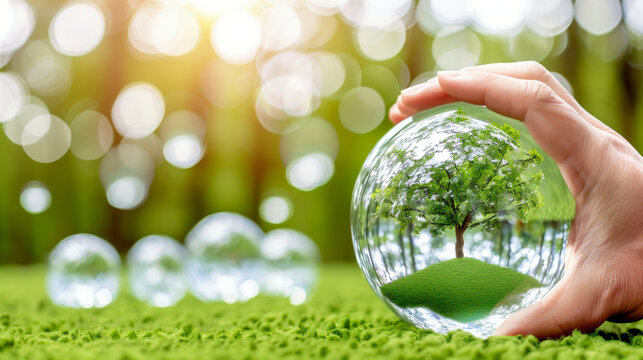  "Global Greenery"
A symbolic image of a hand holding a tree growing on a globe, conveying the concept of environmental protection and conservation, captured in a professional stock photo style.
