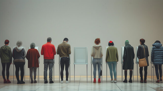Photorealistic depiction of diverse individuals engaged in the democratic process of voting