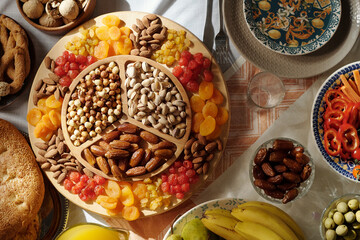 Dried Fruit And Nuts On Festive Table