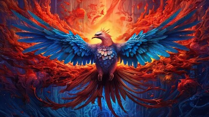 Phoenix, bird made of fire over black background - obrazy, fototapety, plakaty