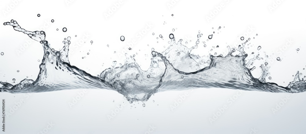 Poster water is splashing intensely on a clean, white surface, creating a dynamic and refreshing image
