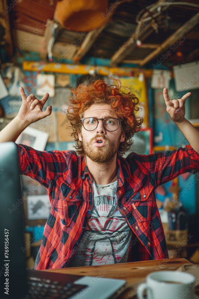 Aufkleber Man With Red Hair Working at Computer