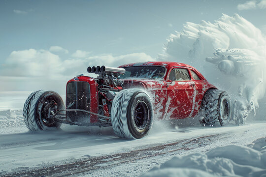 hotrod converted into a snow blowing machine