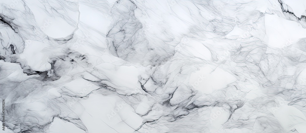 Poster a closeup of a white marble texture resembling a snowy landscape with freezing patterns, cumuluslike