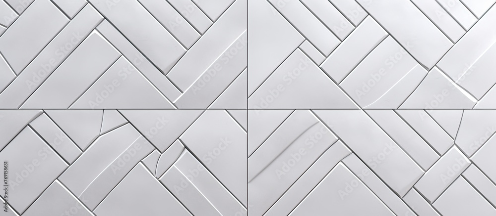 Aufkleber a detailed shot of a white tile wall with a geometric pattern featuring triangles, rectangles, circl