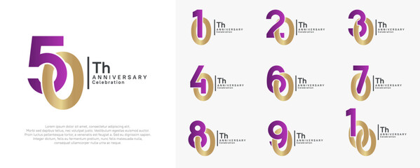 anniversary vector design set with purple and golden color can be use for special moment