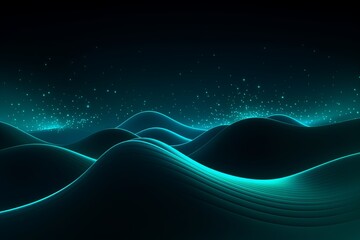 dark background illustration with turquoise fluorescent lines, in the style of realistic turquoise skies, rollerwave - obrazy, fototapety, plakaty