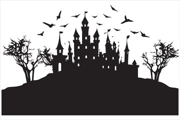 Halloween witch house silhouette vector design