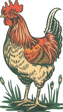 rooster standing in grass clip art preview
