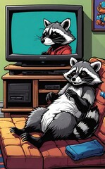 raccoon watching television generative ai 