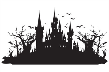 Fototapeta premium Halloween witch house silhouette vector design