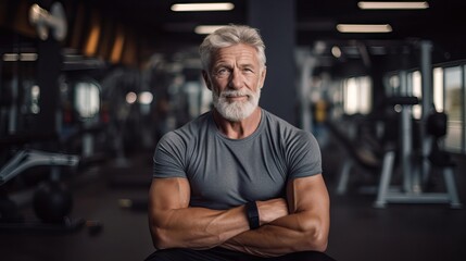Mature Man Posing in Front of Gym - obrazy, fototapety, plakaty