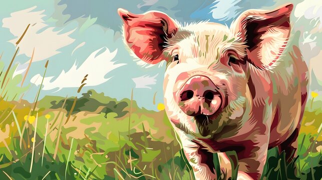illustration of pig in the farm