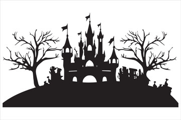 Fototapeta premium Halloween witch house black silhouette vector