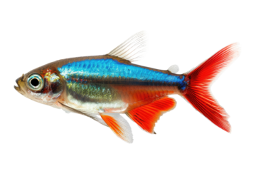 neon tetra fish, cutout, png isolated transparent background