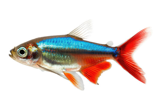 neon tetra fish, cutout, png isolated transparent background