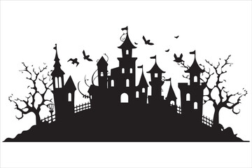Halloween witch house black silhouette vector