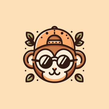 A cute monkey donning glasses against an orange background.