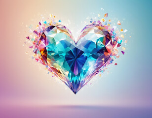 Abstract multicolored heart in the form of a gemstone surrounded by fragments