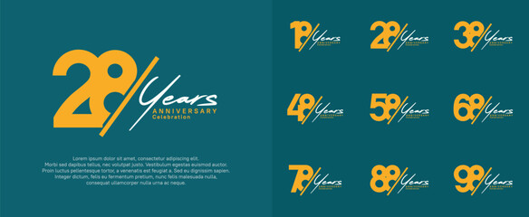 anniversary logotype vector design with slash and white handwriting orange color for special day