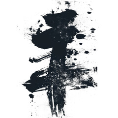 Dynamic black paint smear with splatter, cut out - stock png.