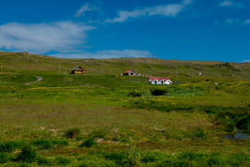 Faroe islands, Small houses on the meadow