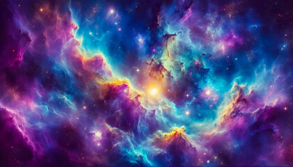 A celestial masterpiece painted in the rich hues of a nebula's interstellar glow. - obrazy, fototapety, plakaty
