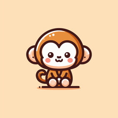 Cute Monkey Revelry on Sunset Orange Vector