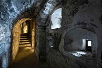 Fort Colle delle Benne: internal passages to the casemates. Levico Terme, Trentino, Italy.