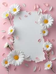 Fototapeta premium A blank card set against floral backdrop, providing space for writing a message or congratulations.