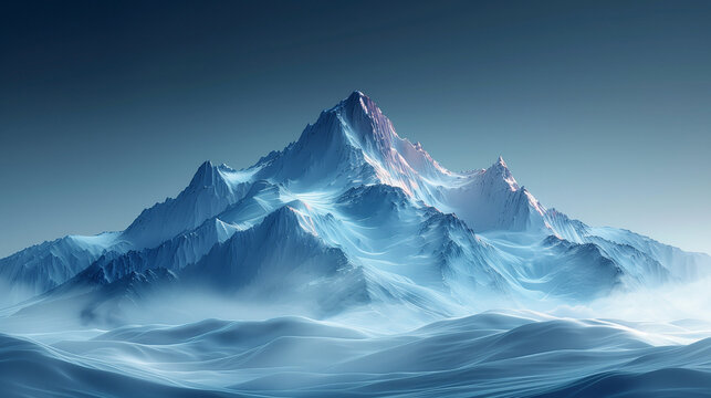 A mountain range covered in snow and ice. AI.
