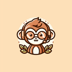 Playful Monkey with Headset Illustration