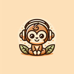 Fototapeta premium Musical Monkey Charm on a Bright Orange Backdrop
