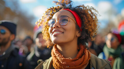 portrait of a woman in a demonstration