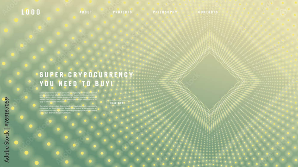 Poster landing page abstract design with particle tunnel. colorful template for website or app.