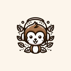 Tune-In with a Cute Monkey Headset Vector