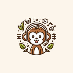 Playful Monkey with Headset, Digital Art Delight