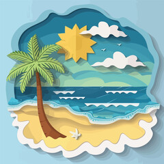 Fototapeta na wymiar Vector illustration of the sea sun and palm on the