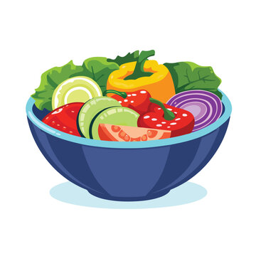 Vegetable bowl. Slices of vegetables. Flat design.