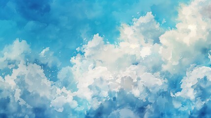 Fototapeta premium Natural sky beautiful blue and white watercolor texture illustration background. blue sky with cloud. 