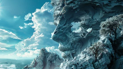 Rolgordijnen Exquisite extreme close-up of surrealistic digital art showcasing surreal landscapes and distorted figures, inspiring imaginative wallpaper designs. © Phata