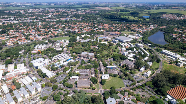 Aerial view of the Universidade Estadual de Campinas. Unicamp. In Campinas, Sao Paulo, Brazil.