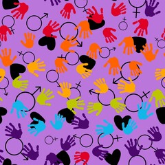 Abstract pride doodle seamless lgbtq rainbow hands pattern for fabrics and linens and summer party accessories