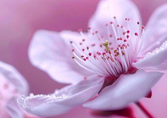 Close-Up of Cherry Blossom Details. Generative AI.
