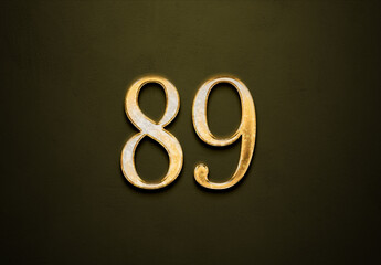 Old gold effect of 89 number with 3D glossy style Mockup.	