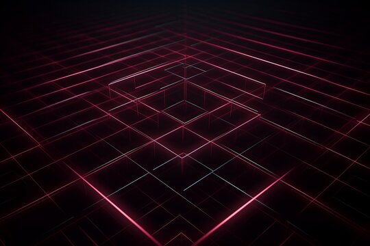 grid thin maroon lines with a dark background in perspective