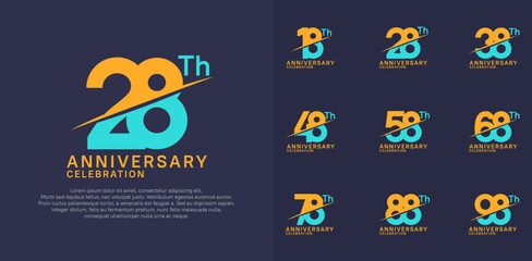 anniversary logotype vector set with orange and blue color and slash for celebration day