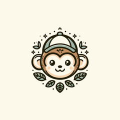 A Cute Monkey Wears a Stylish Cap in This Charming Vector Illustration.