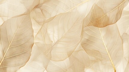 Nature abstract of flower petals, beige transparent leaves with natural texture as natural background, wide banner. Macro texture, neutral color aesthetic photo with veins of leaf, botanical design. 